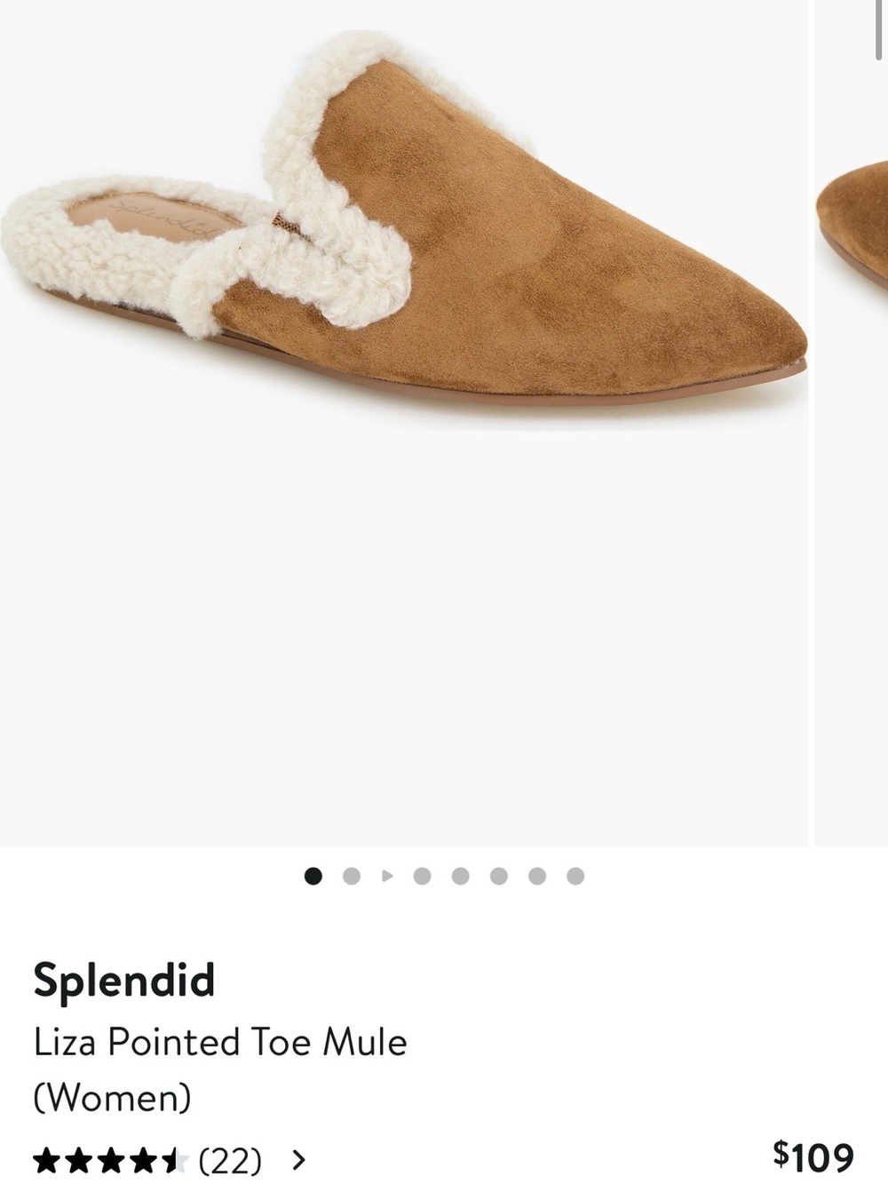 Splendid Pointed Toe Liza Mule in Caramel Fur with Shearling